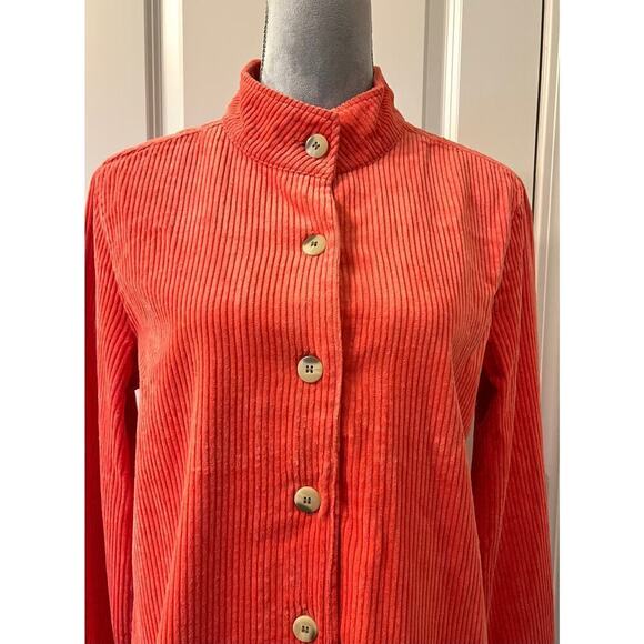 Chadwicks Womens Corduroy Shacket Shirt Jacket Long Sleeve Button Up Orange M - Picture 2 of 8